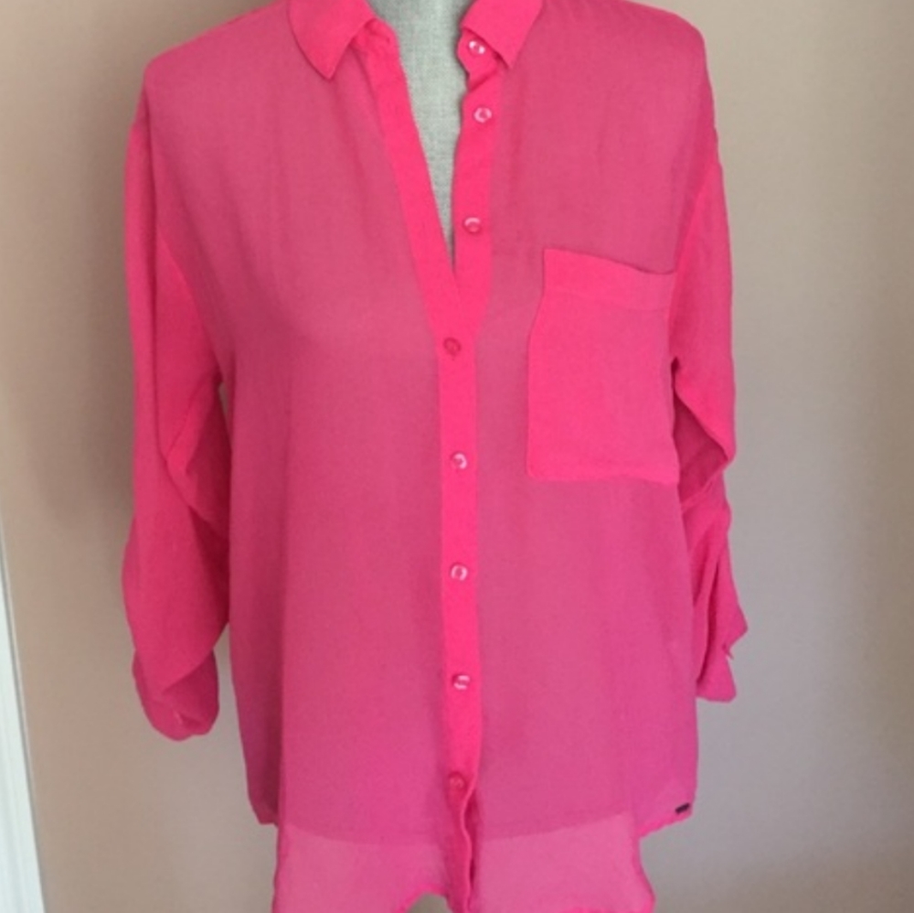Garage Hot Pink Chiffon Blouse, Size M